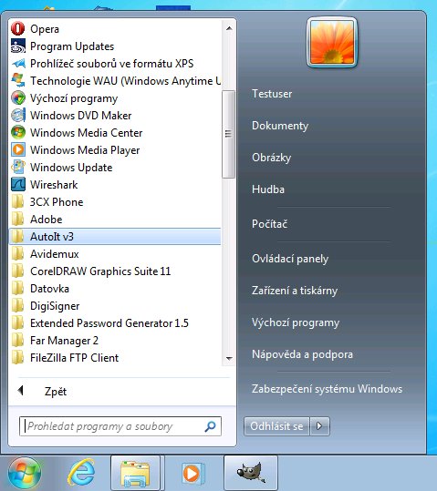 Nabídka Start ve Windows 7