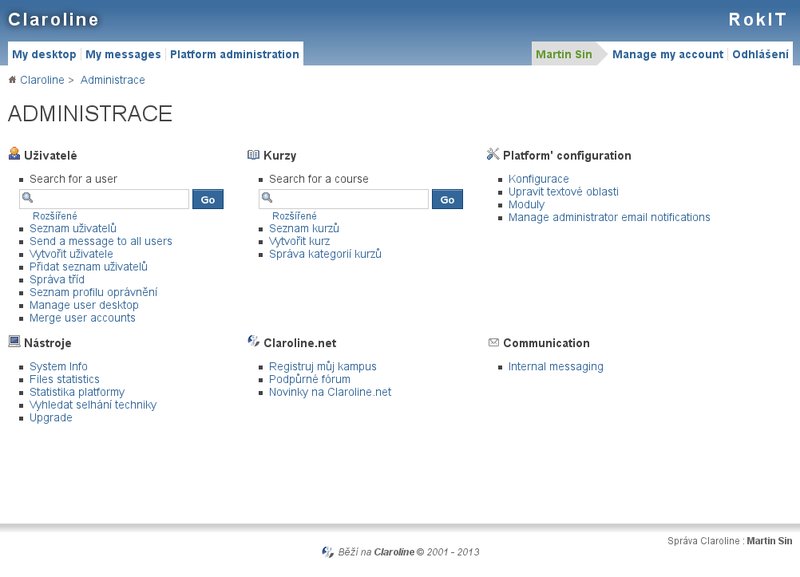 Pohled do administrace Claroline