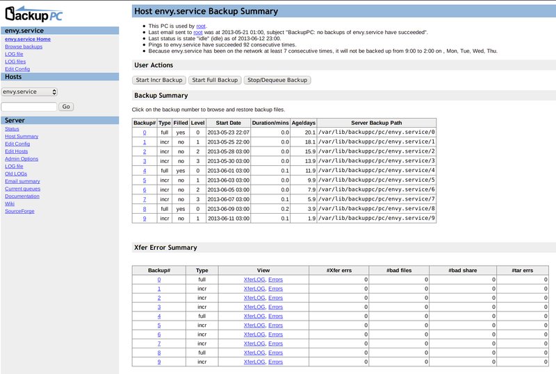 Přehled jednotlivých záloh stroje