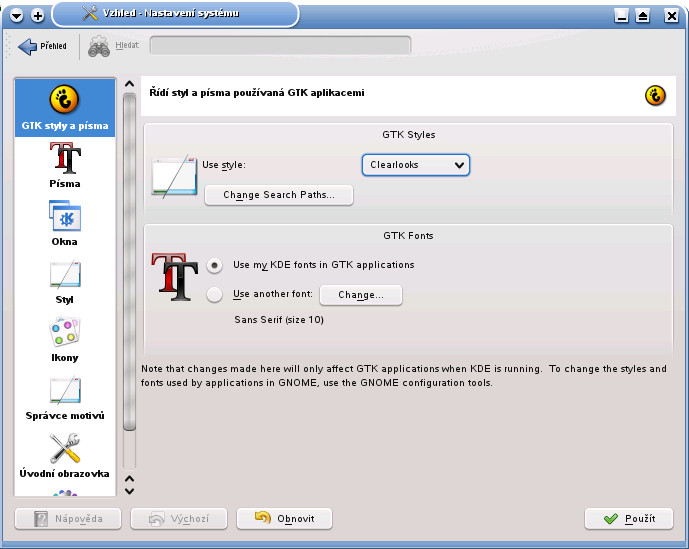 Nástroj pro úpravu vzhledu v OpenSuSE 11