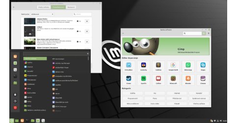 Linux Mint s prostředím Cinnamon a aplikacemi Správa softwaru a Nastavení systému