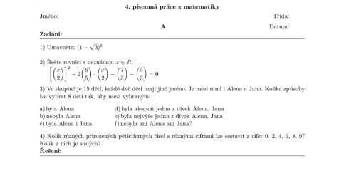 Písemka z matematiky