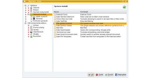 Kate - nastavení