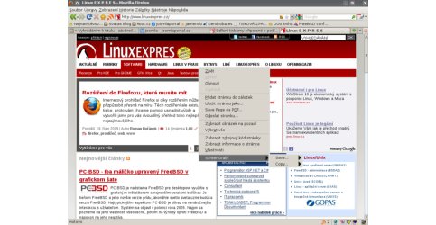 Kontextová nabídka s doplňkem ScreenGrab