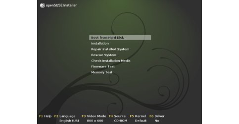 Uvítací obrazovka po startu DVD openSUSE 11.2