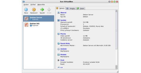VirtualBox s přidanými počítači