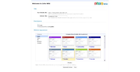 Zoho Wiki - úvodní obrazovka, výběr vzhledu