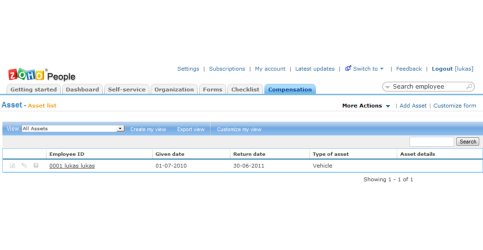 Zoho People – seznam zapůjčených věcí