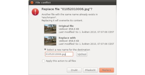 Nový dialog pro řešení konfliktů při kopírování