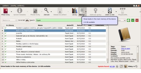 Calibre s připojeným Kindle