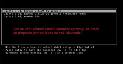 GRUB - seznam operačních systémů pro spuštění