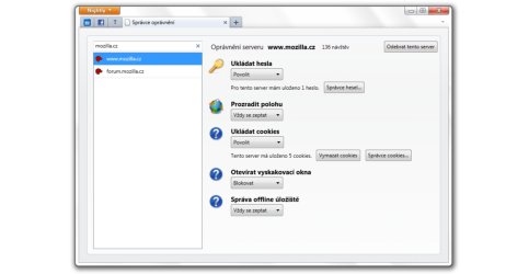 Mozilla Firefox 6 – Správce oprávnění﻿