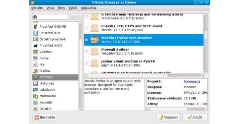 Přidat/Odebrat software ve Fedora 10