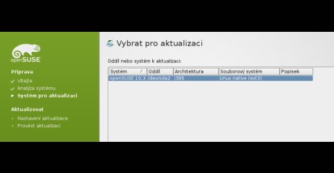 Výběr nainstalovaného systému k upgradu
