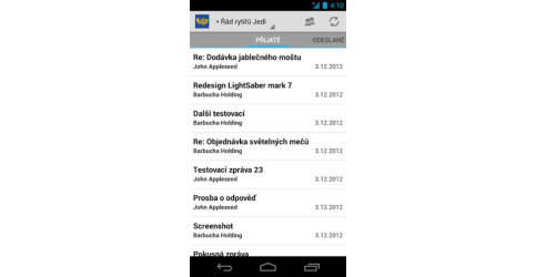 Datovka pro Android – seznam přijatých zpráv