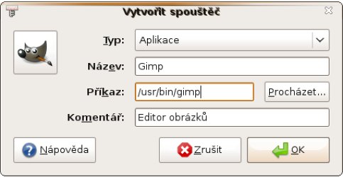 Vytvoření spouštěče programu GIMP (Ubuntu 8.10)