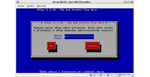 Zadání hesla uživatele admin pro webové rozhraní IPCop