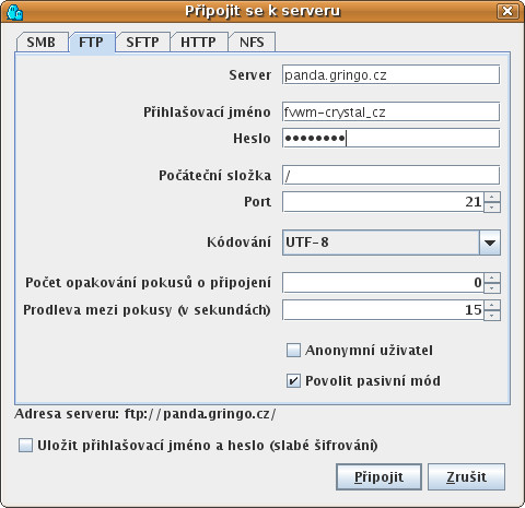 Připojení k FTP serveru