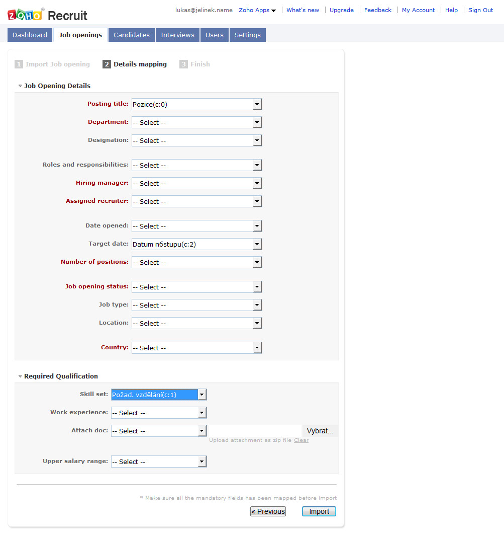 Zoho Recruit – import ze souboru