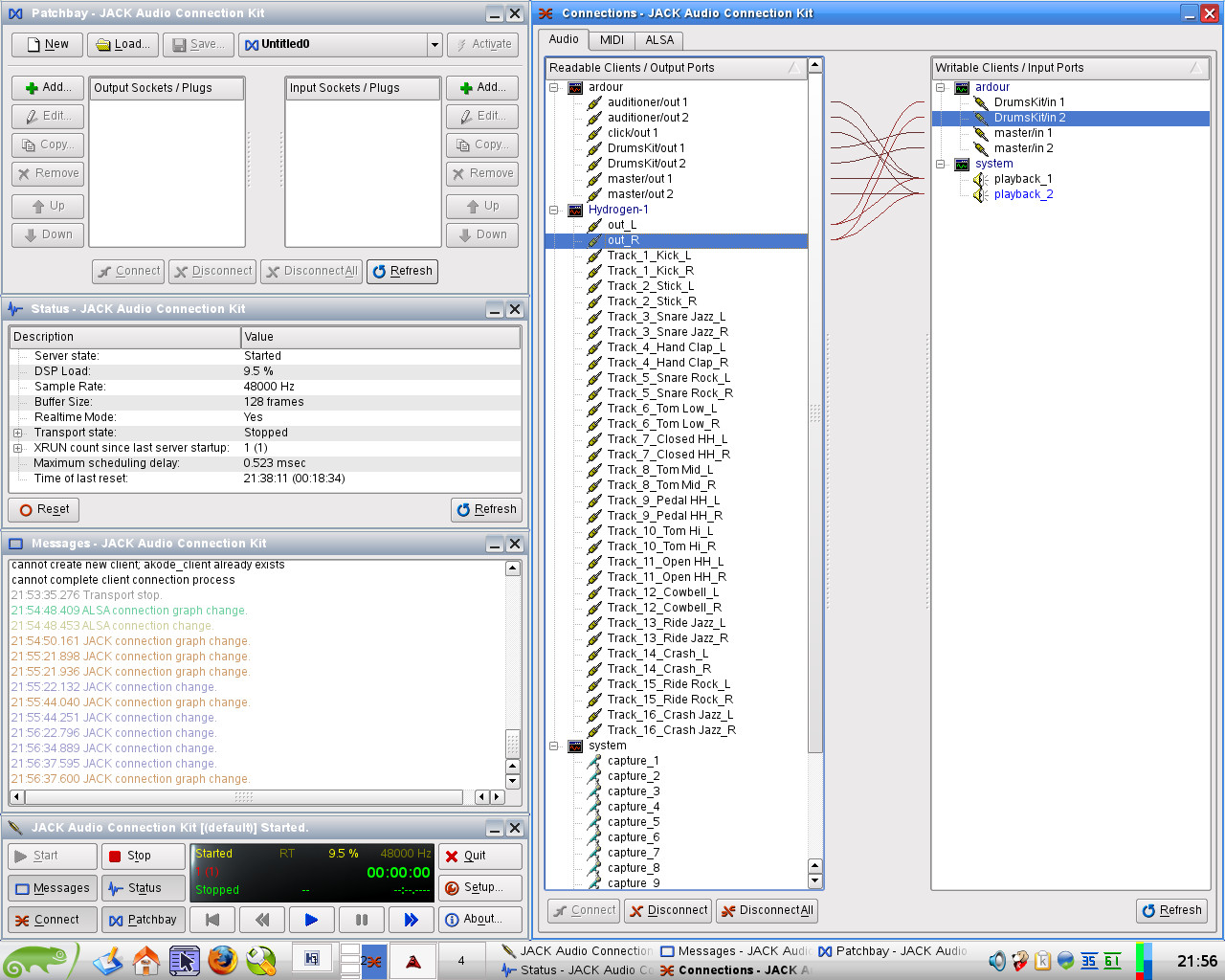 Hydrogen – QJackCtl – Mixdown