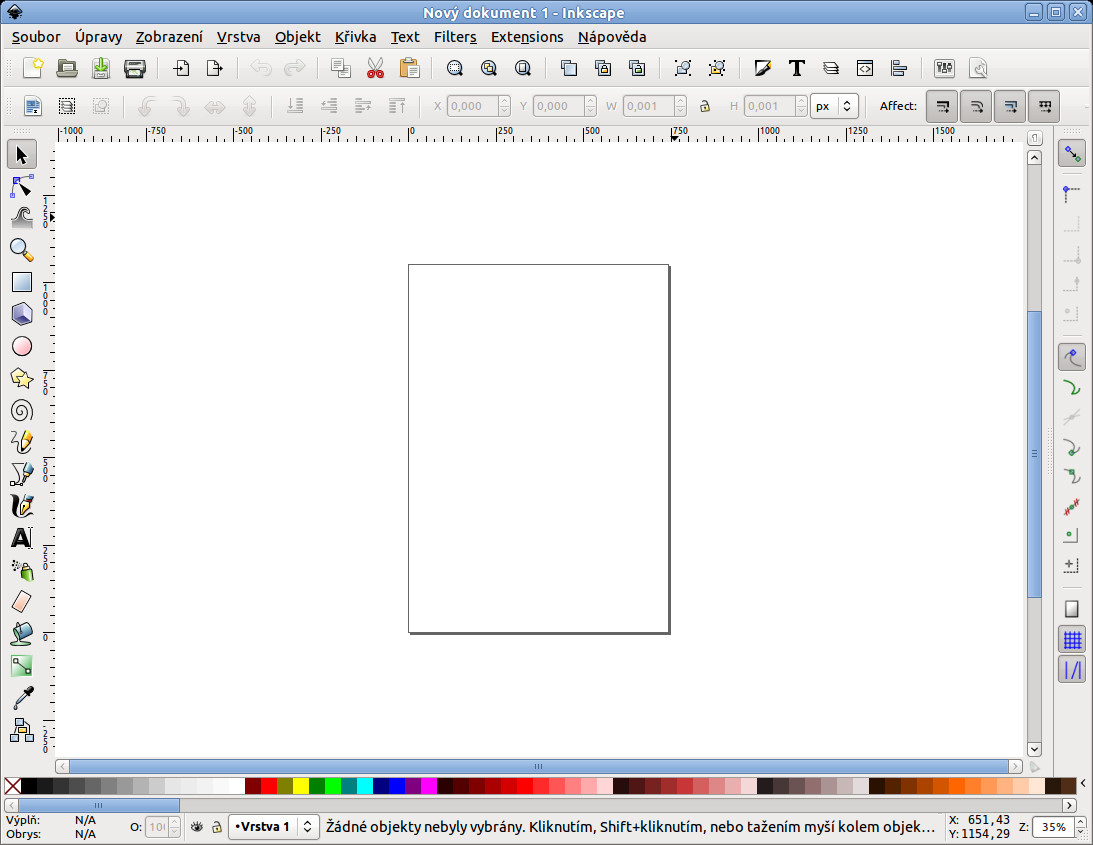 Aplikace Inkscape po spuštění