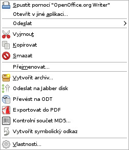 Kontextová nabídka u souboru ve formátu DOC