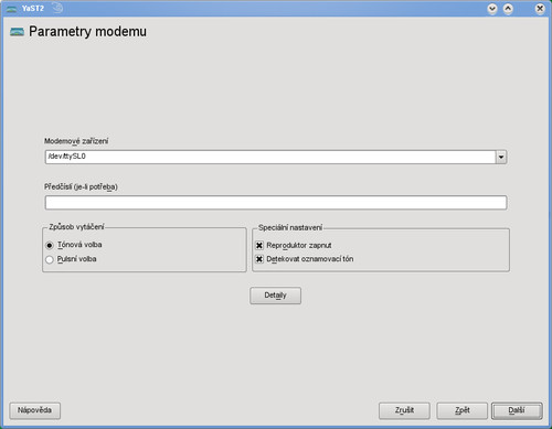 Parametry modemu