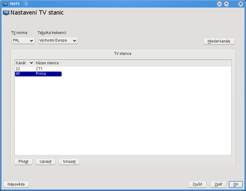 Nastavení televizních stanic