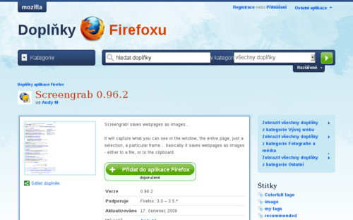 Detailní informace o doplňku Screengrab