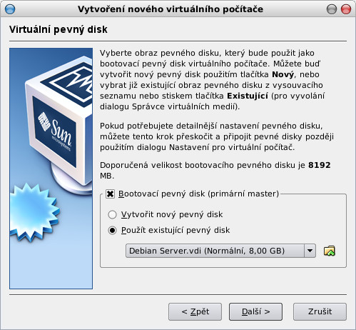 Výběr virtuálního pevného disku