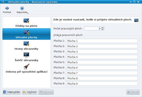 Nastavení virtuálních ploch v KDE4