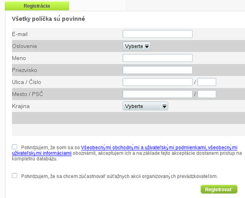 Registrace vyžaduje, abyste si přečetli VOP