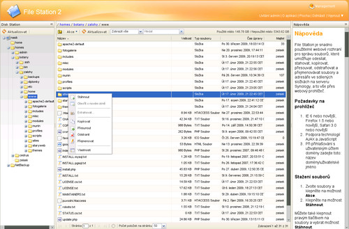 Webový správce souborů umí to, co byste od něj očekávali: hromadný upload i download a všechny běžné operace