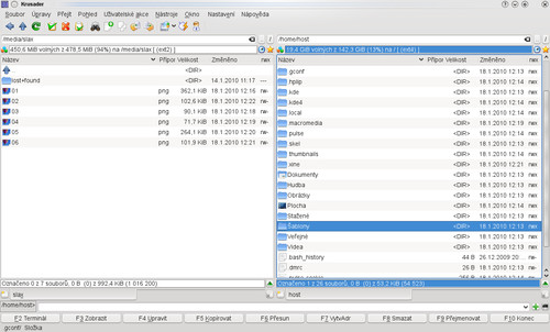 Dvoupanelový správce souborů Krusader