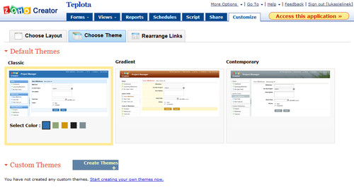 Zoho Creator - výběr vzhledu aplikace