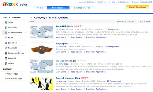 Zoho Marketplace - nabídka aplikací
