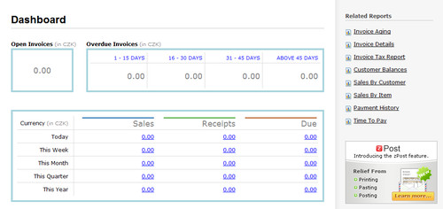 Zoho Invoice - dashboard