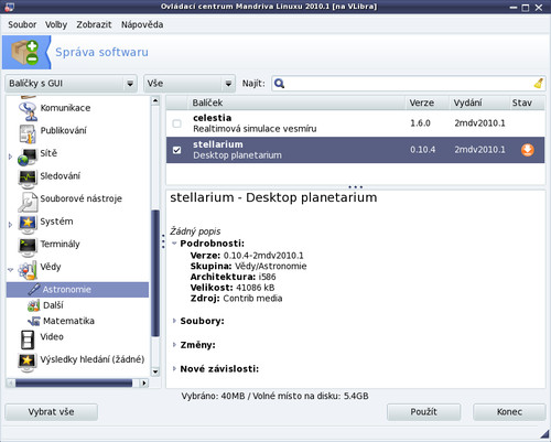Správce softwaru DrakRPM a balíček planetária Stellarium