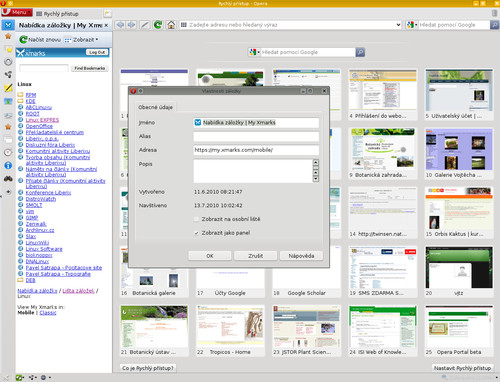 Mobilní Xmarks jako boční panel Opery