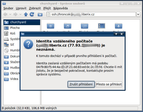 Identita vzdáleného počítače je neznámá