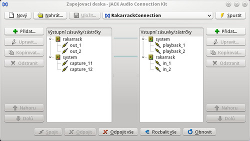 QJackCtl – Zapojovací deska – Rakarrack