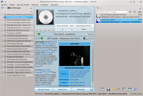 Amarok při přehrávání streamu