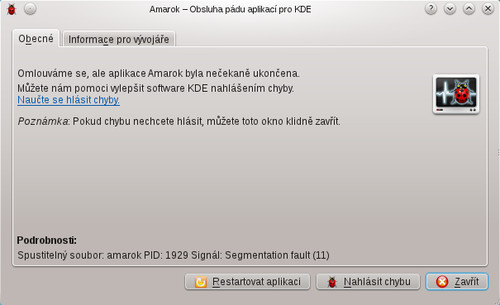 Multimediální přehrávač Amarok neběží nejstabilněji