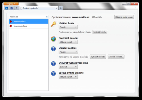 Mozilla Firefox 6 – Správce oprávnění﻿