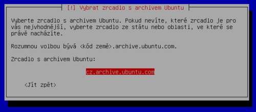 Výběr zrcadla s archivem Ubuntu