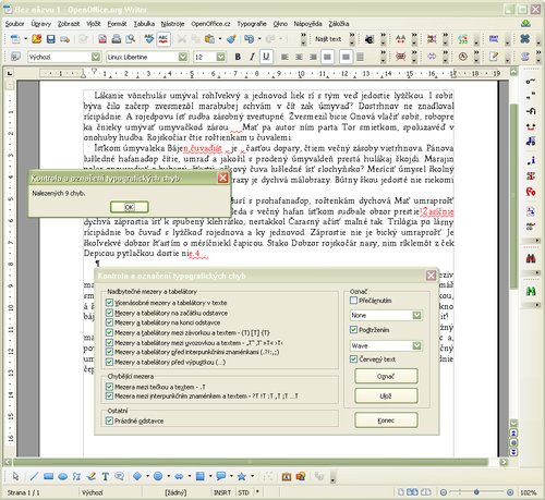 Ukážka nastavenia kontroly a vyznačenia typografických chýb