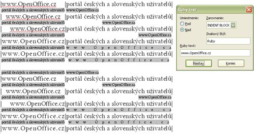 Ukážka rôznych možností zadania tzv. ruby textu
