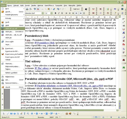 Paralelné uloženie textového súboru vo formátoch ODT, DOC a PDF
