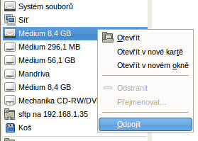 Nabídka pro odpojení média
