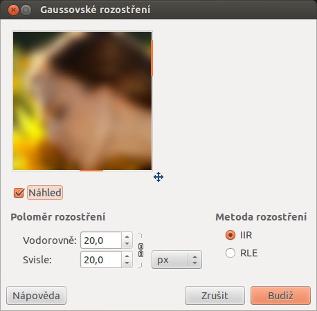 Dialogové okno Gaussovského rozostření